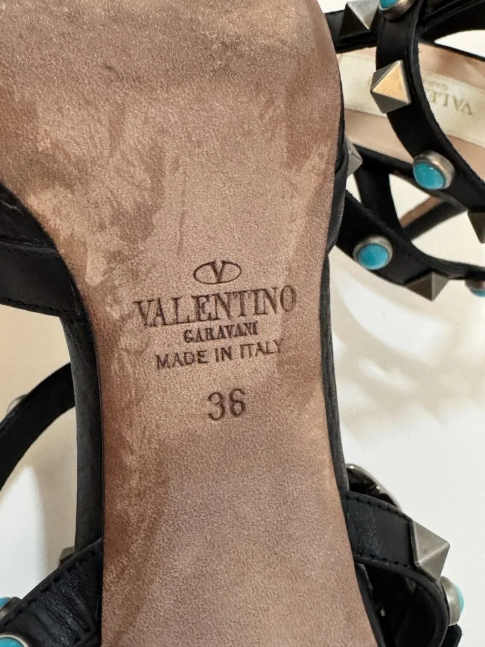 Valentino Garavani Rockstud Rolling Noir Turquoise Leather Pumps IT 36 US 6